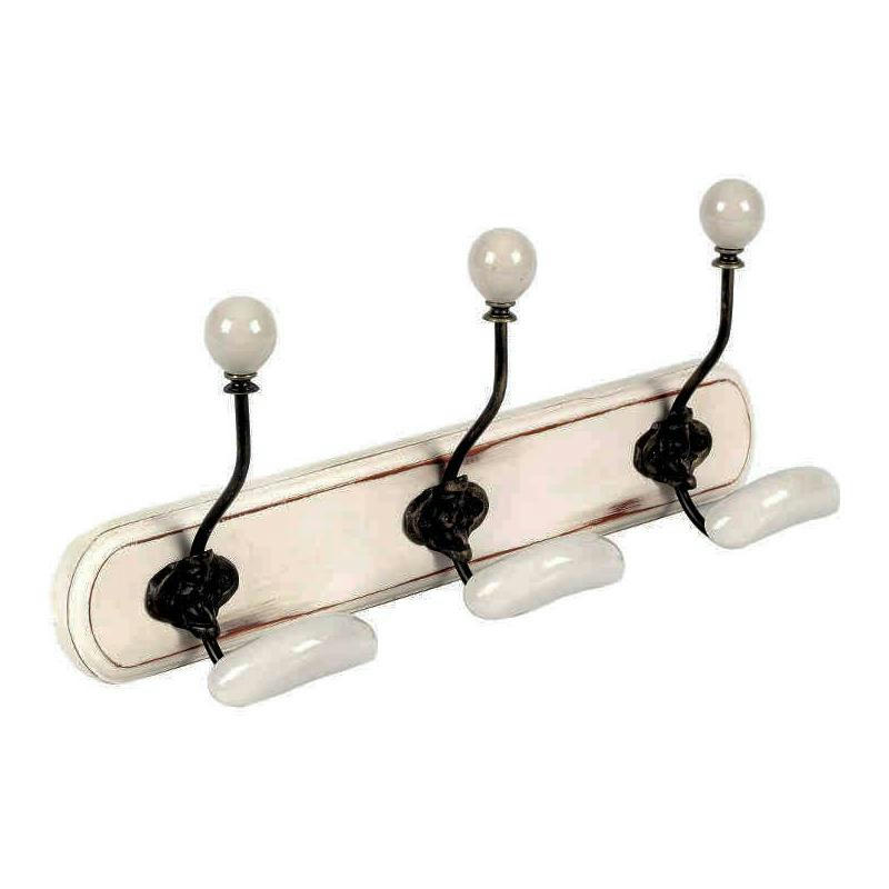 - Patère en bois blanc et céramique 3 crochets