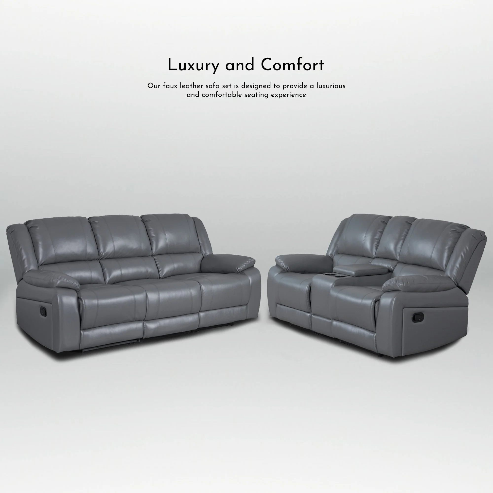 2-Piece Classic Faux Leather Manual Reclining Living Room Sofa Set with Console and Cup Holders