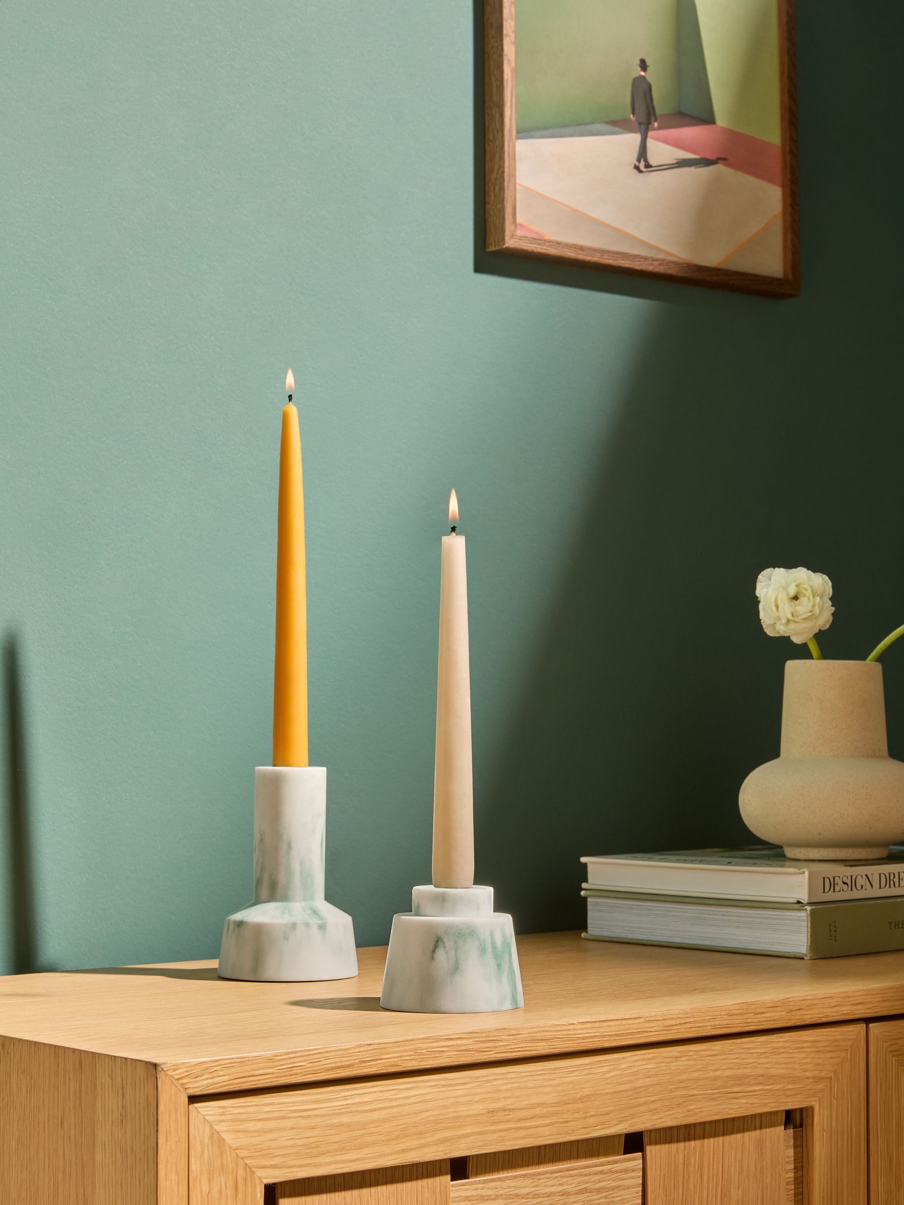 Set of 2 Fitz Taper Candle Holders in Marbled Teal