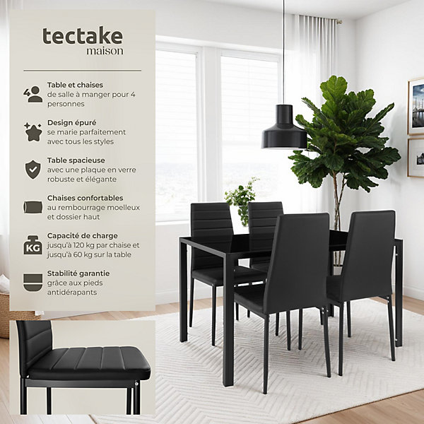 Ensemble table et chaises de salle à manger 5 pièces en acier noir