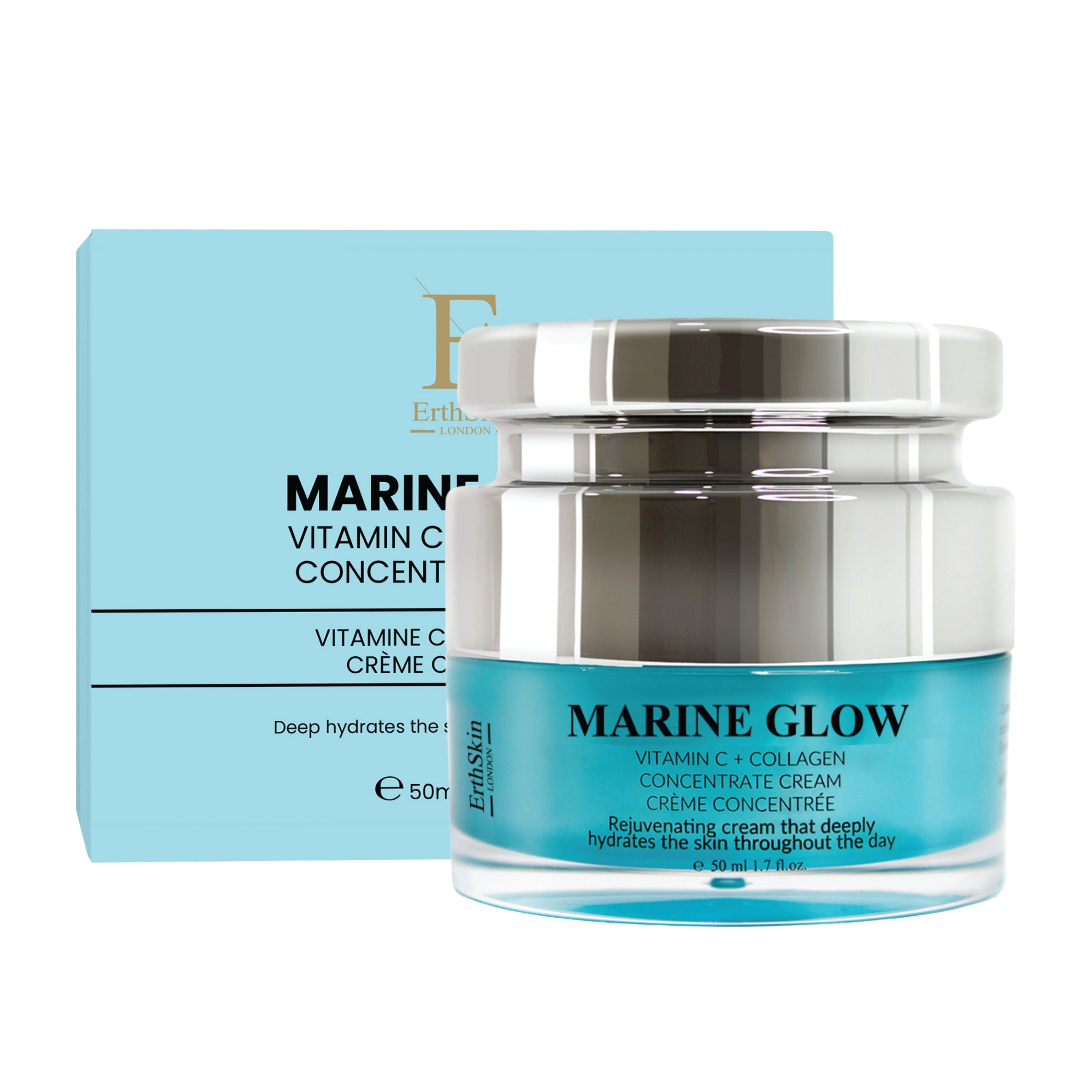 Erth Skin London Marine Glow Set: Vitamin C Serum 30ml   Marine Collagen Cream 50ml