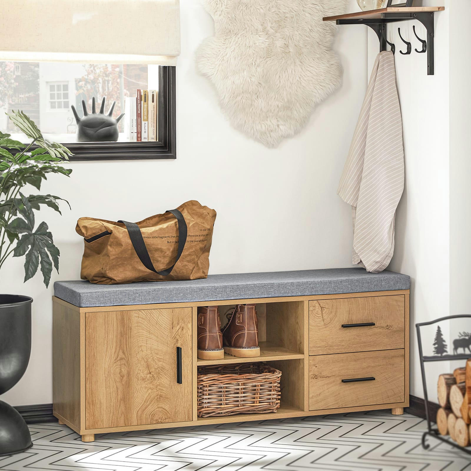 - Banc de rangement à chaussure effet bois