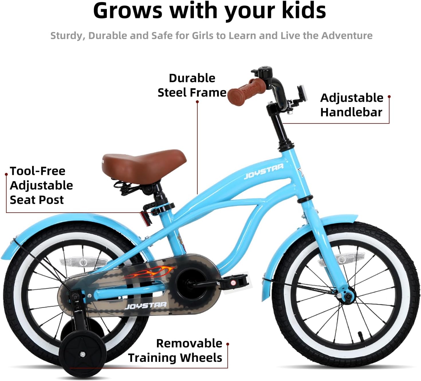 JOYSTAR 12 14 16 Inch Kids Cruiser Bike for Ages 2-7 Years Old Girls & Boys, Kids' Bike with Training Wheels, Coaster Brake, Adjustable Seat & Fenders, Child Bicycles