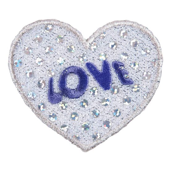 Silver Sequin Heart Iron-On Patch