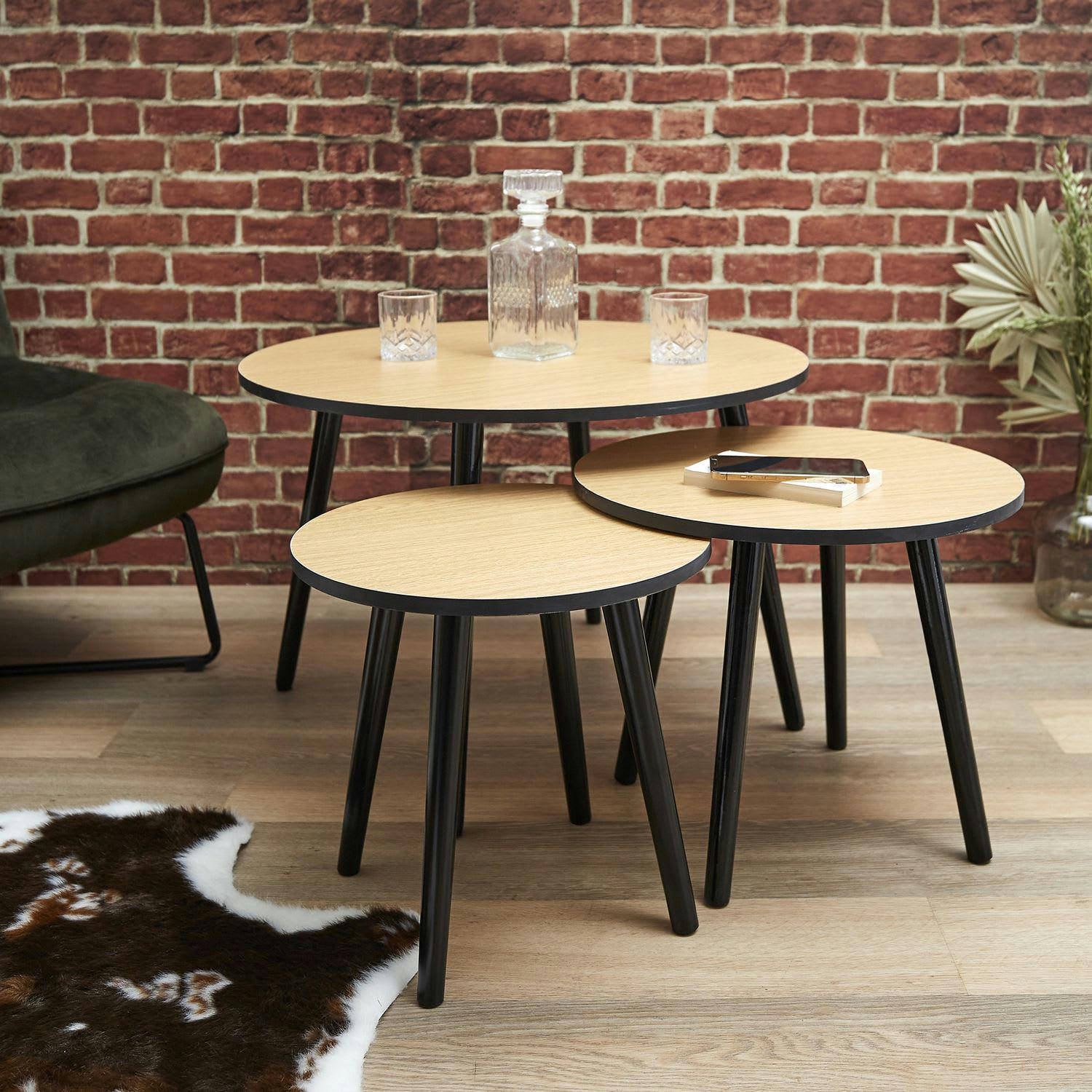 INDUS - Trio de tables gigogne noir et bois noir