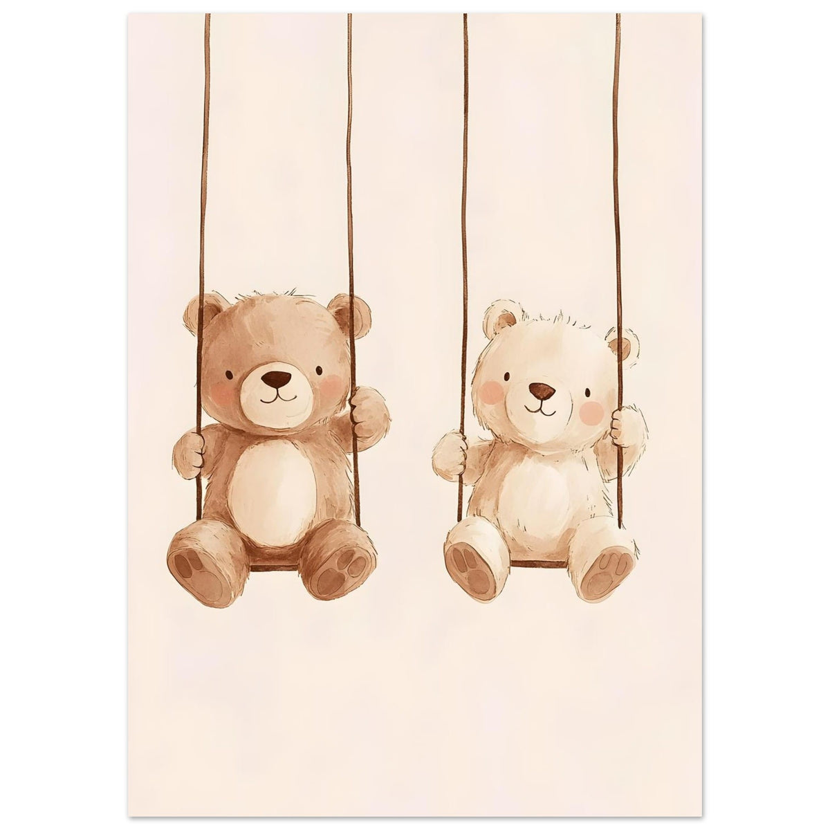 Artfulprints Poster Twee beren op de schommel  - 50x70 cm - Bruin