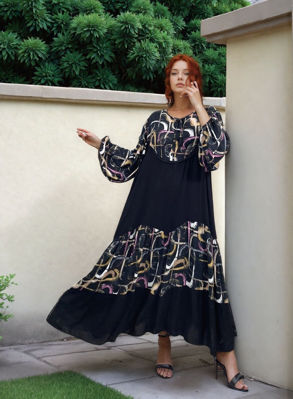 Belissh Abstract Panel Maxi Dress in Black