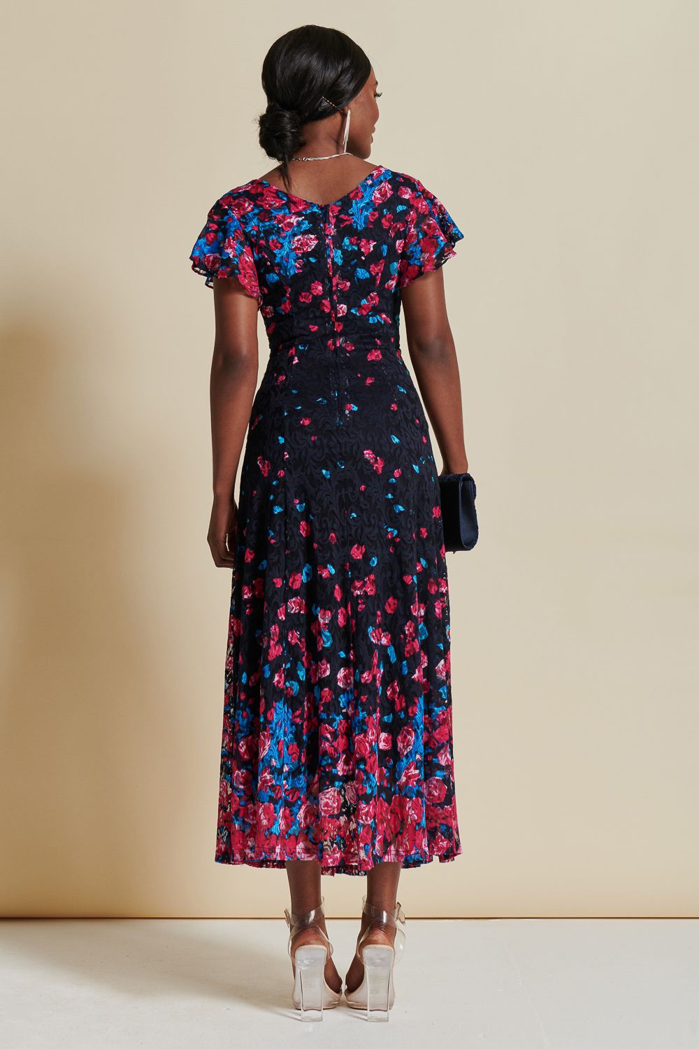 Jolie Moi Mirrored Print Lace Maxi Dress