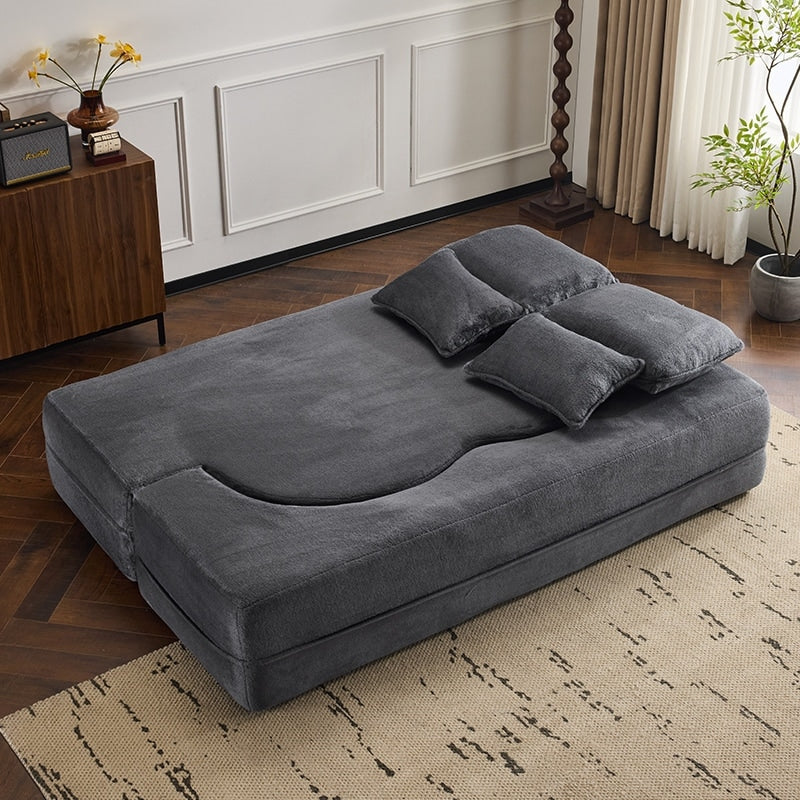 Queen Size Foldable Sofa Bed, Chenille Futon Sofa Couch, High-Density Foam Convertible Sleeper Sofa, Foldable Floor Couch Bed