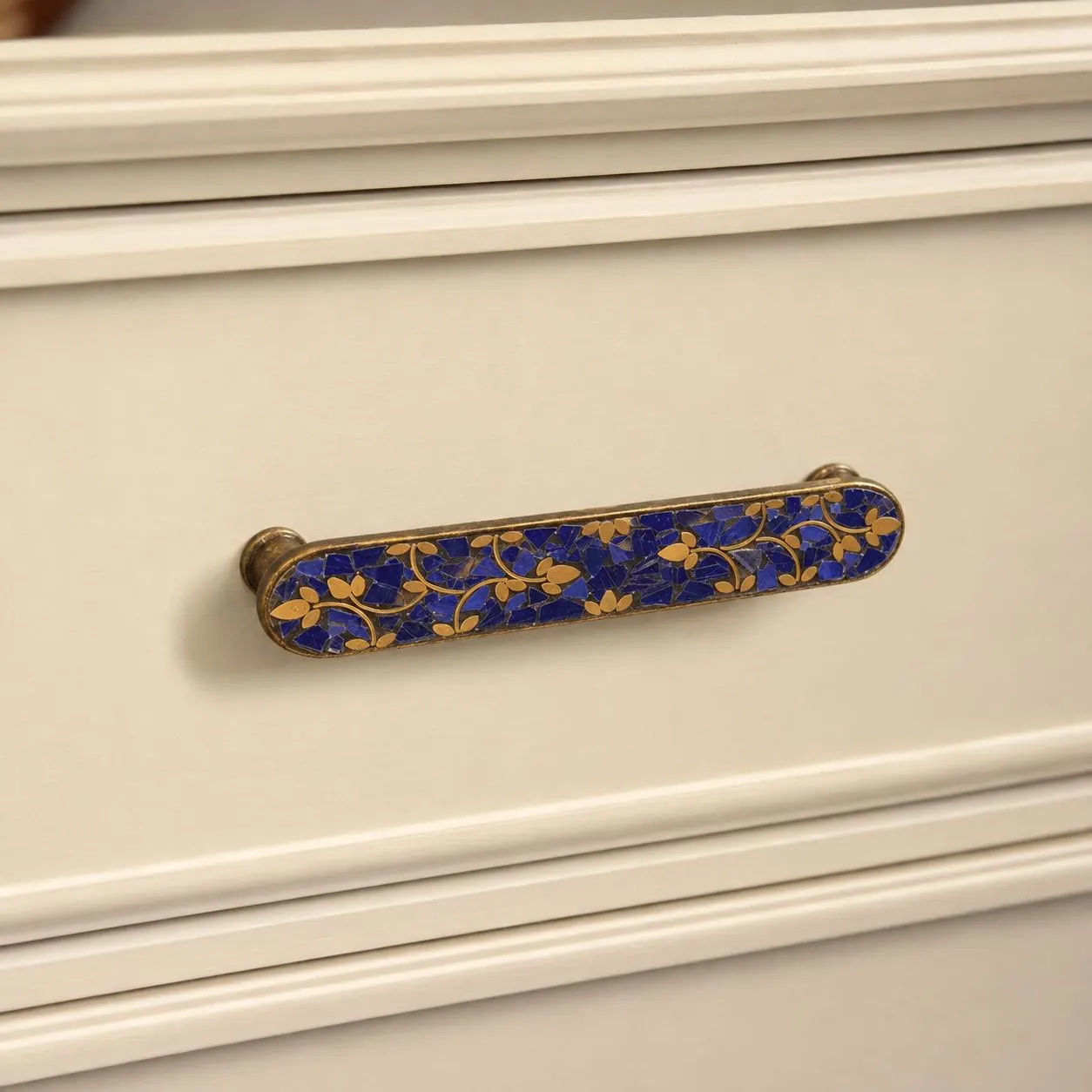 Nepalese Style Brass Cabinet Pull, Vintage Mosaic Drawer Handle, Antique Decorative Furniture Hardware, Boho Luxury Home Upgrade