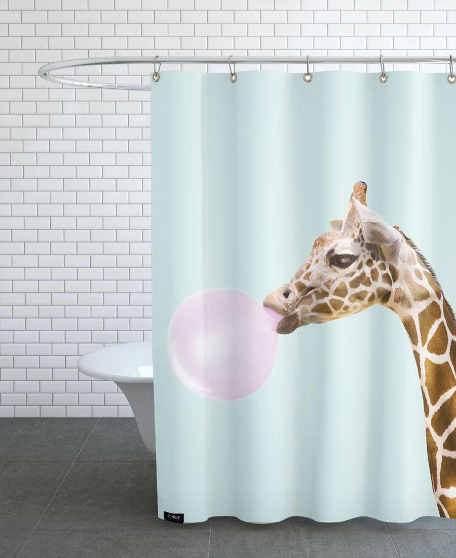 GIRAFFE - Rideau de douche en polyester en marron & rose 150x200