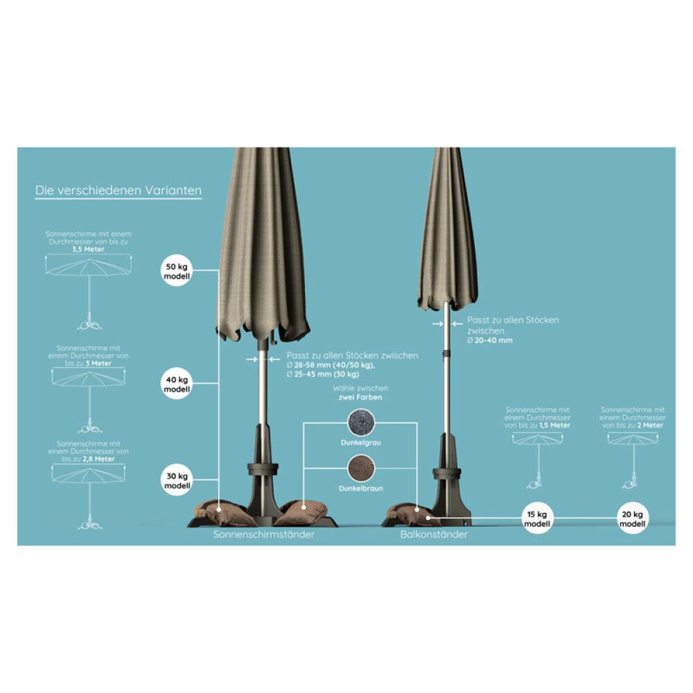 PARASOLLFOT BASER 40 KG MØRKEBRUN
