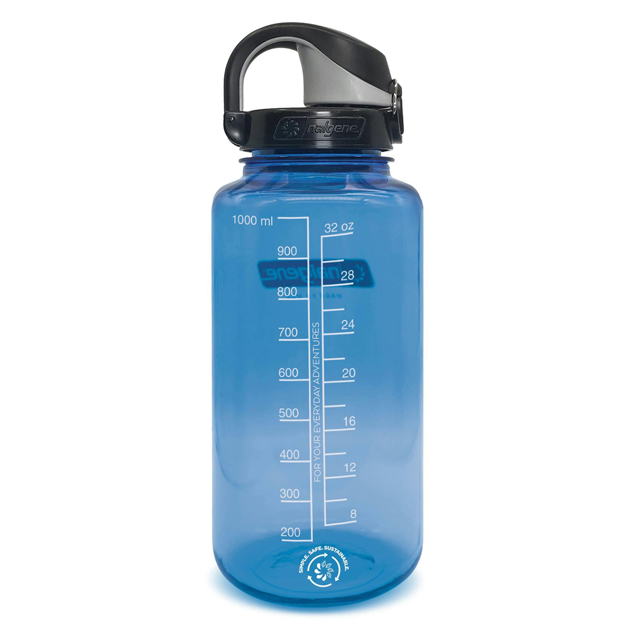 Nalgene On-The-Fly Wide Mouth Water Bottle, Slate Blue with Black Cap, 1 L