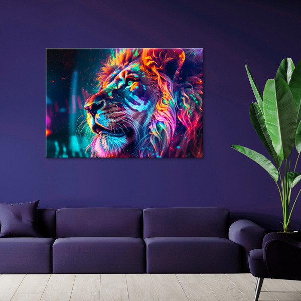 Feeby Obraz na płótnie, Neon Zwierzę Lew Ai 60x40