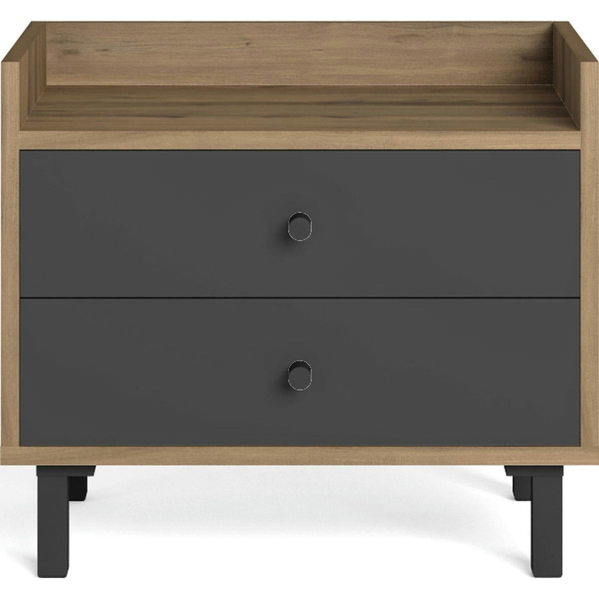 AURELIA - Table de chevet 2 tiroirs gris anthracite et effet bois 53 cm