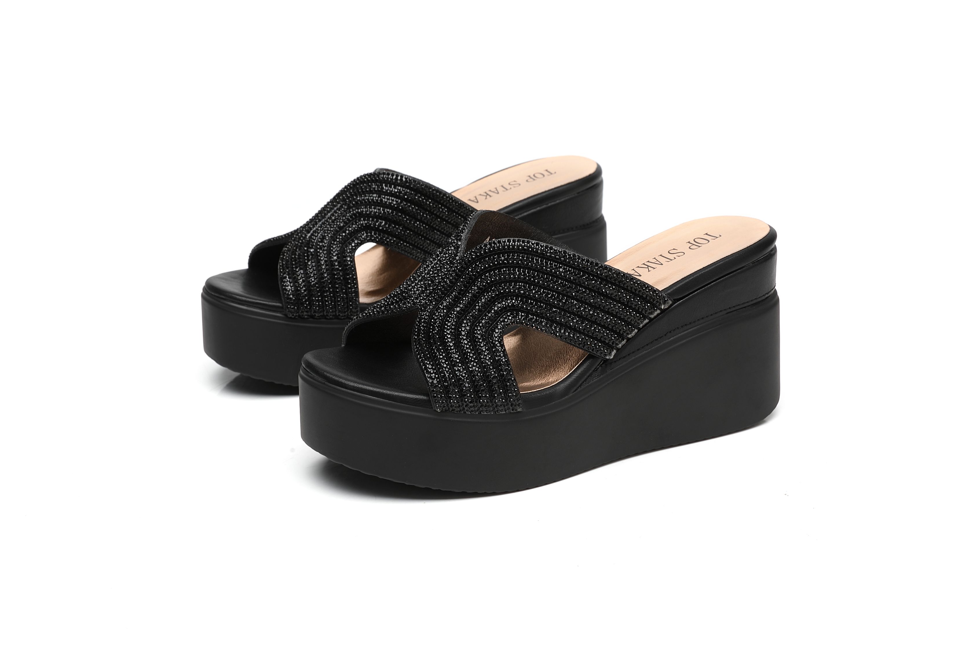 IVACHY Chunky Sole Rhinestone Sparkling Platform Wedge Sandals