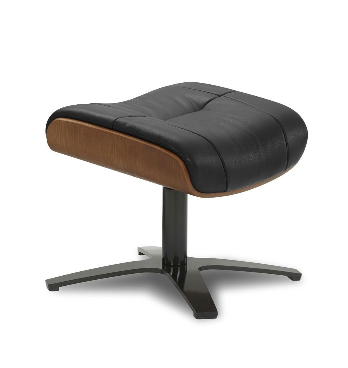 NAOS - Pouf en cuir et chêne Naturel - Cuir Noir