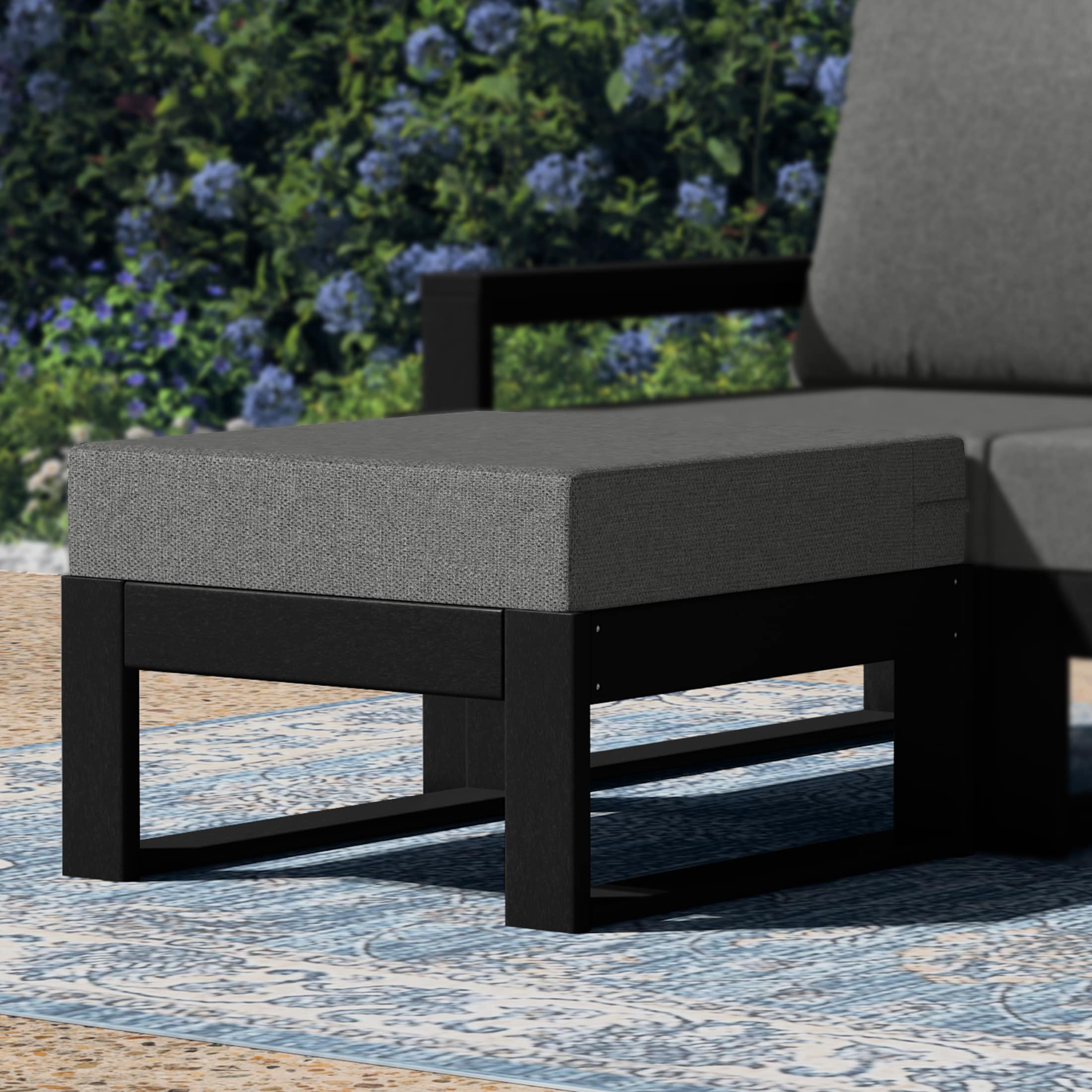 Polytrends Endless Patio Deep Seating Ottoman with Black Frame