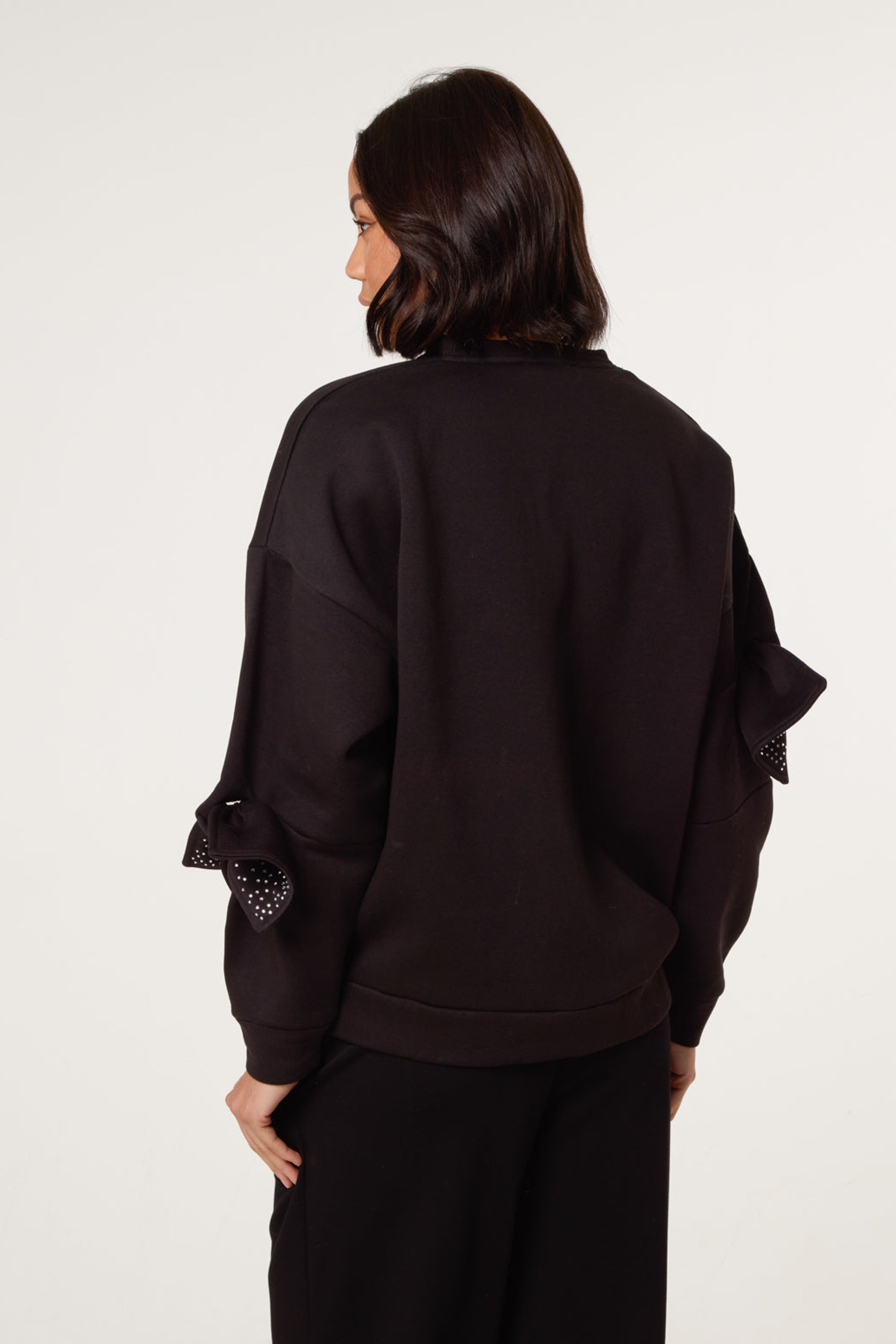 Blue Vanilla Black Bow Sleeve Sweatshirt