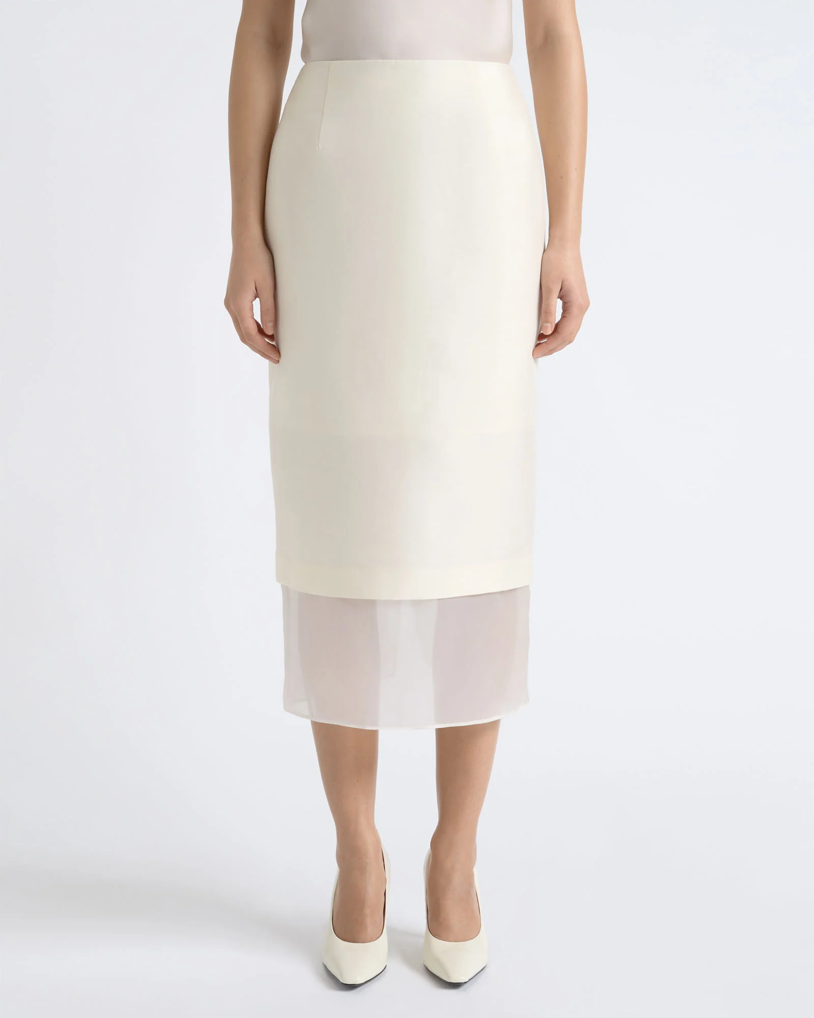 Silk Organza Contrast Midi Skirt