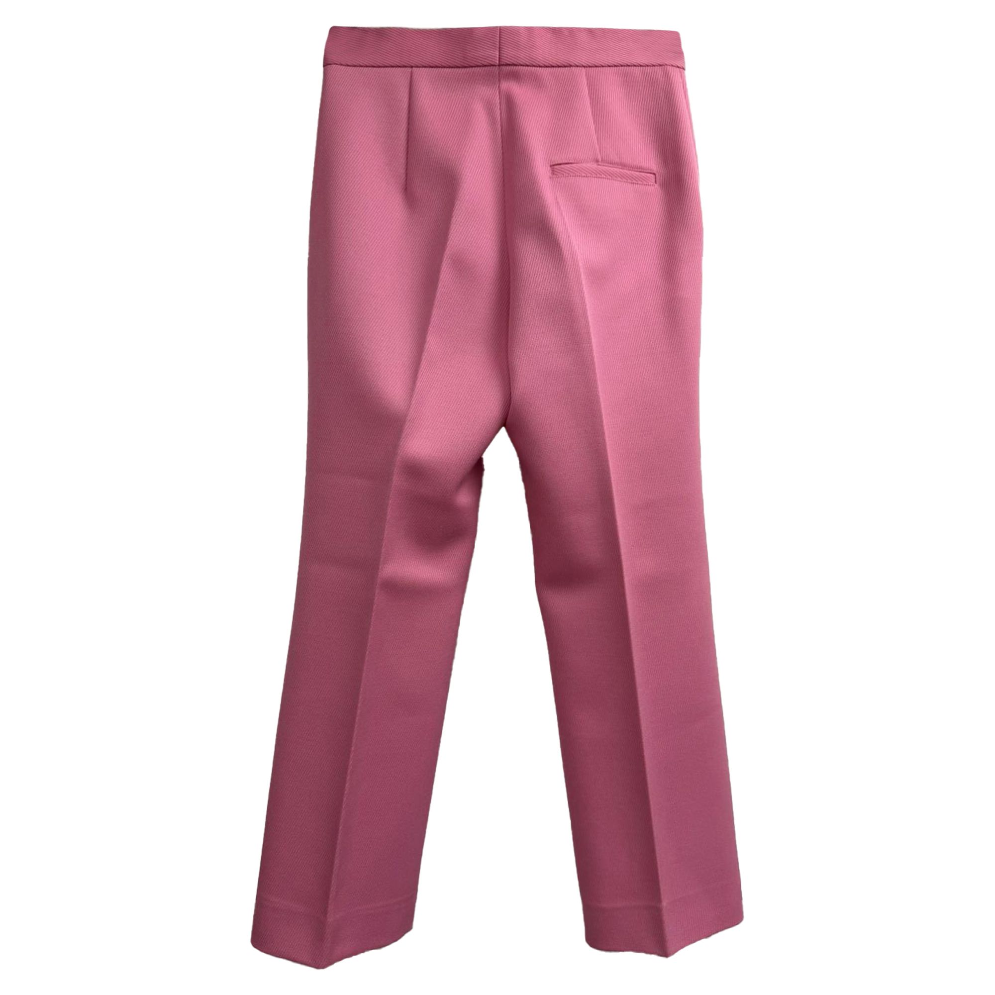 Celine Preloved Straight Leg Trousers in Pink Wool