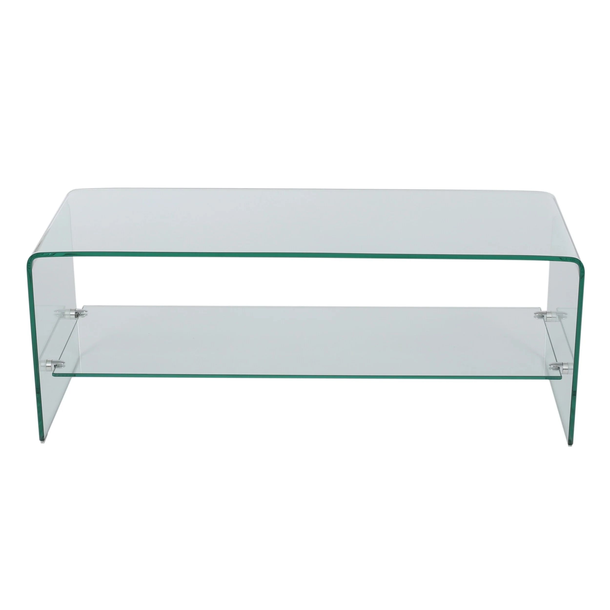 Clear 39.37 TV Stand with Open Back Design and Glass Shelf for TVs Up to 39