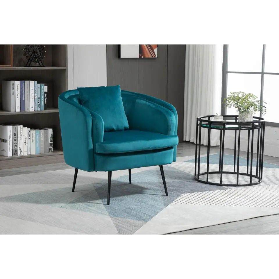 Salonstoel van metaal en eendblauw fluweel