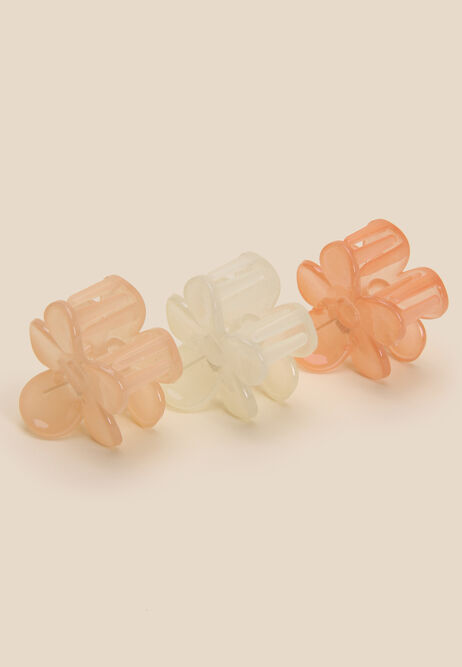 Womens 3pk Orange Mini Flower Claw Hair Clips