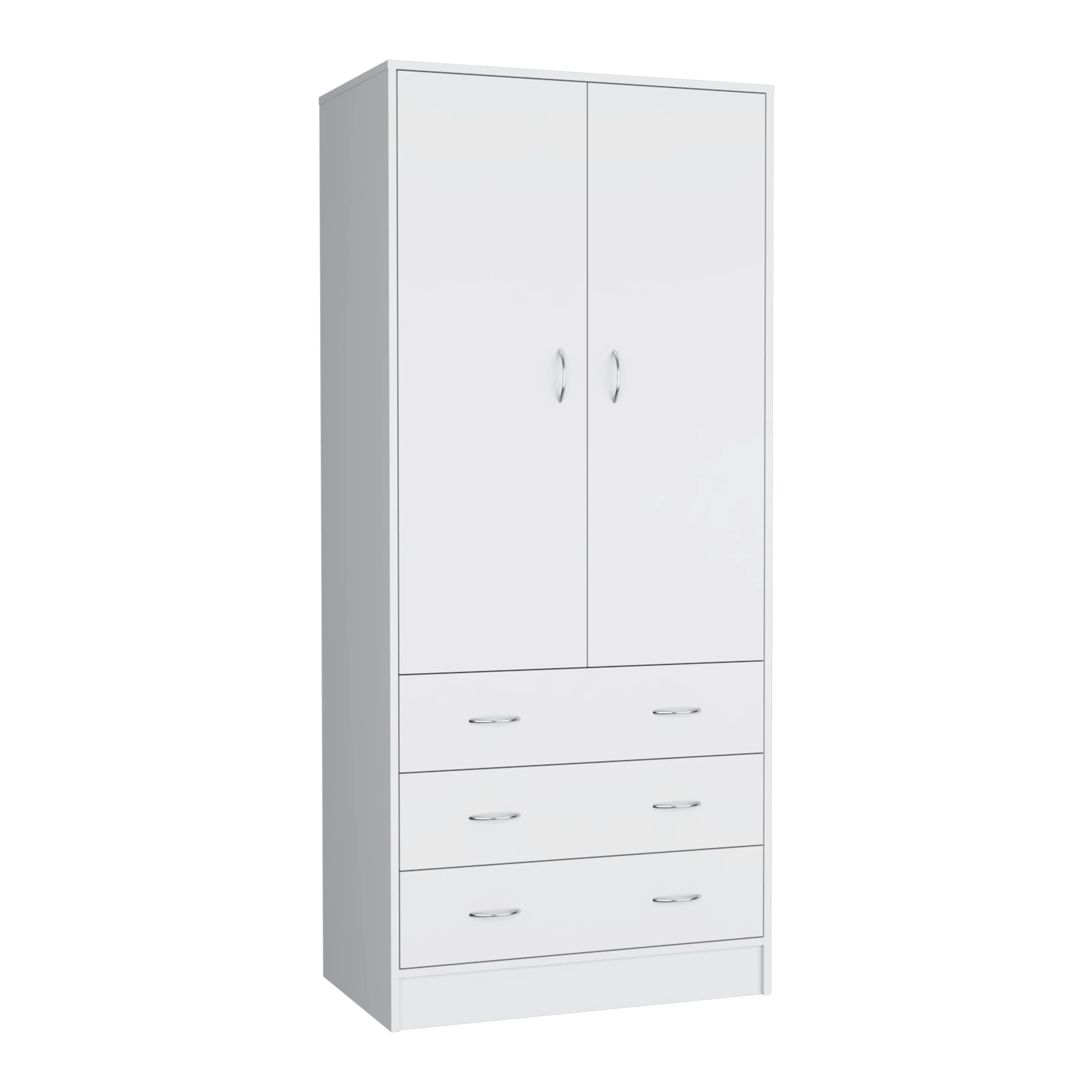 19 Modern Double-door Armoire with 3 Drawers and 1 Hanging Rod for Bedroom