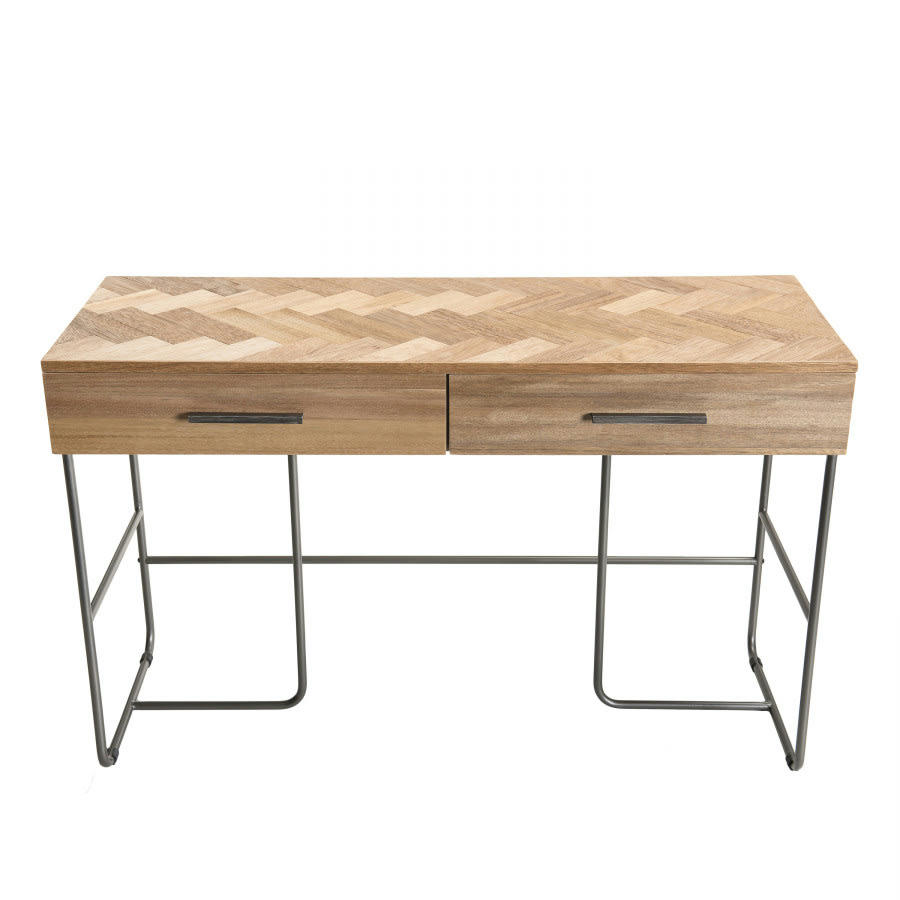 CLEMENCE - Bureau 2 tiroirs en teck pieds métal noir