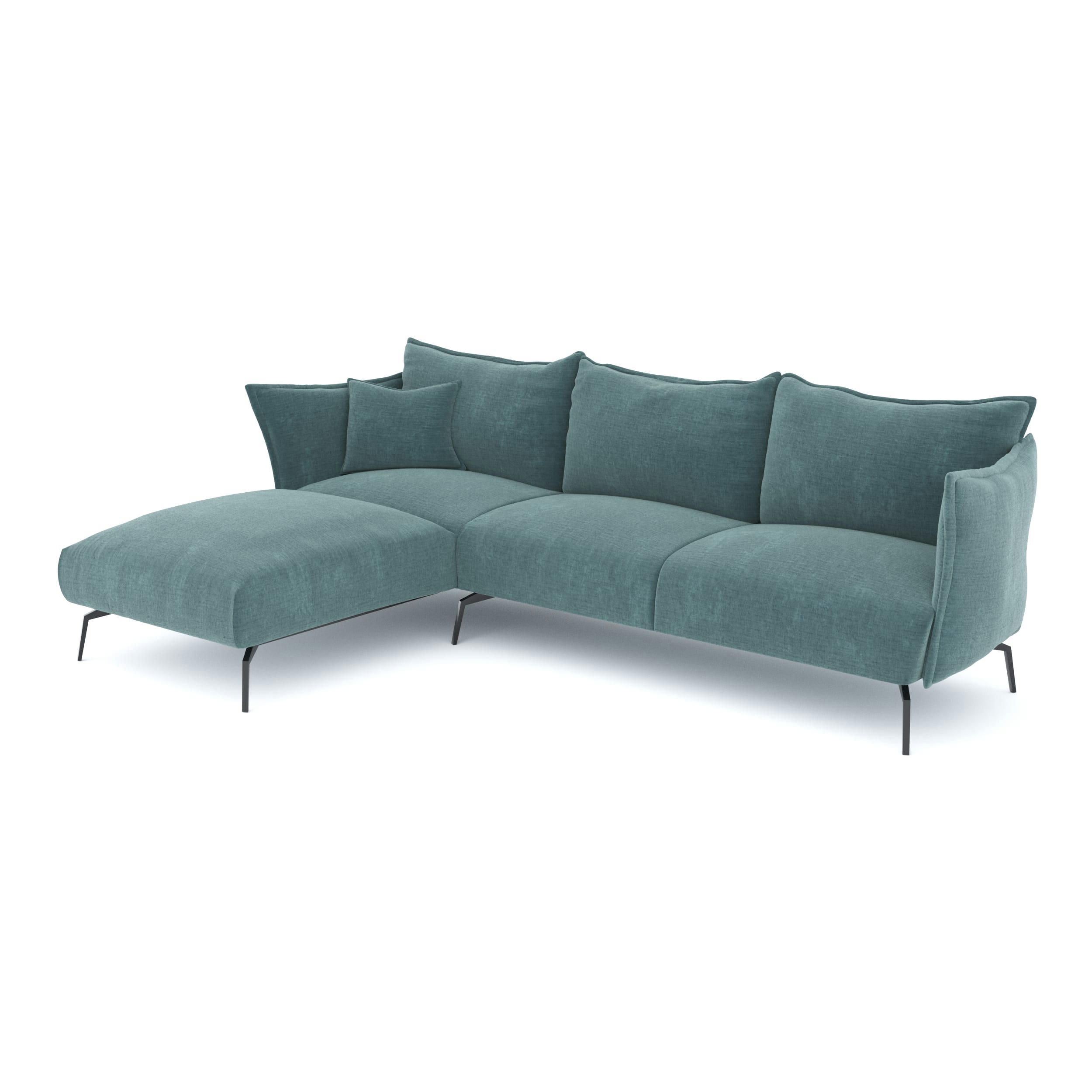 LENNY - Canapé d'angle gauche velours texturé bleu océan