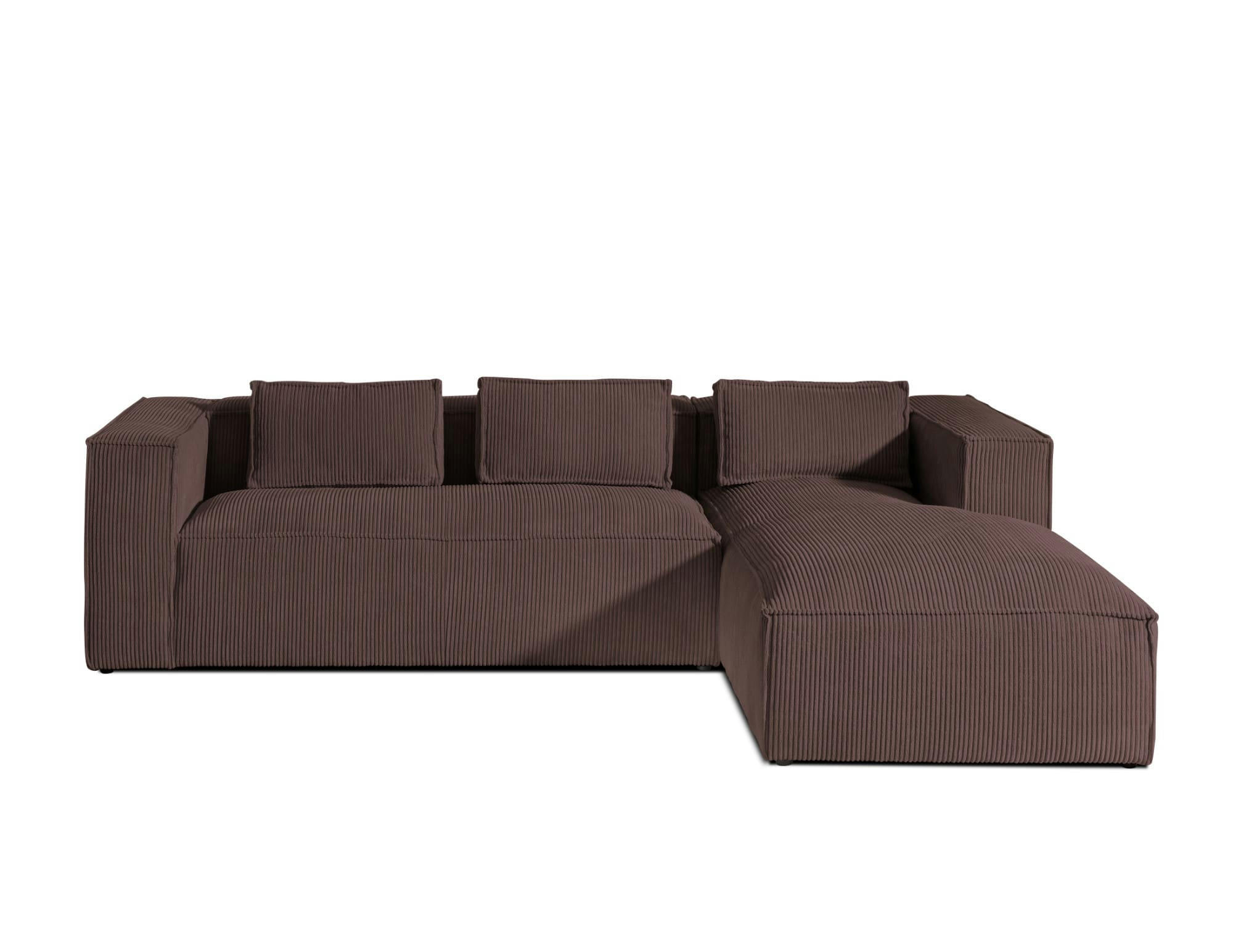 STELLA - Canapé d'angle droit 4 places en velours côtelé marron