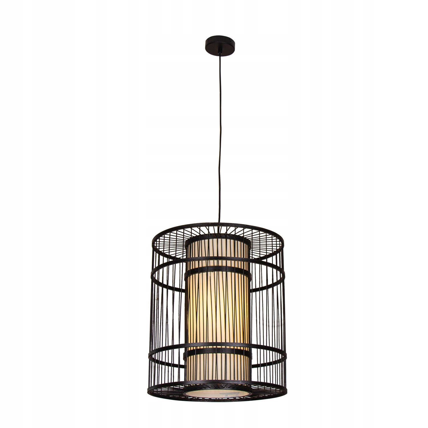 Lampa Sufitowa Wisząca Bambus BOHO Rattan Drewno Loft czarna