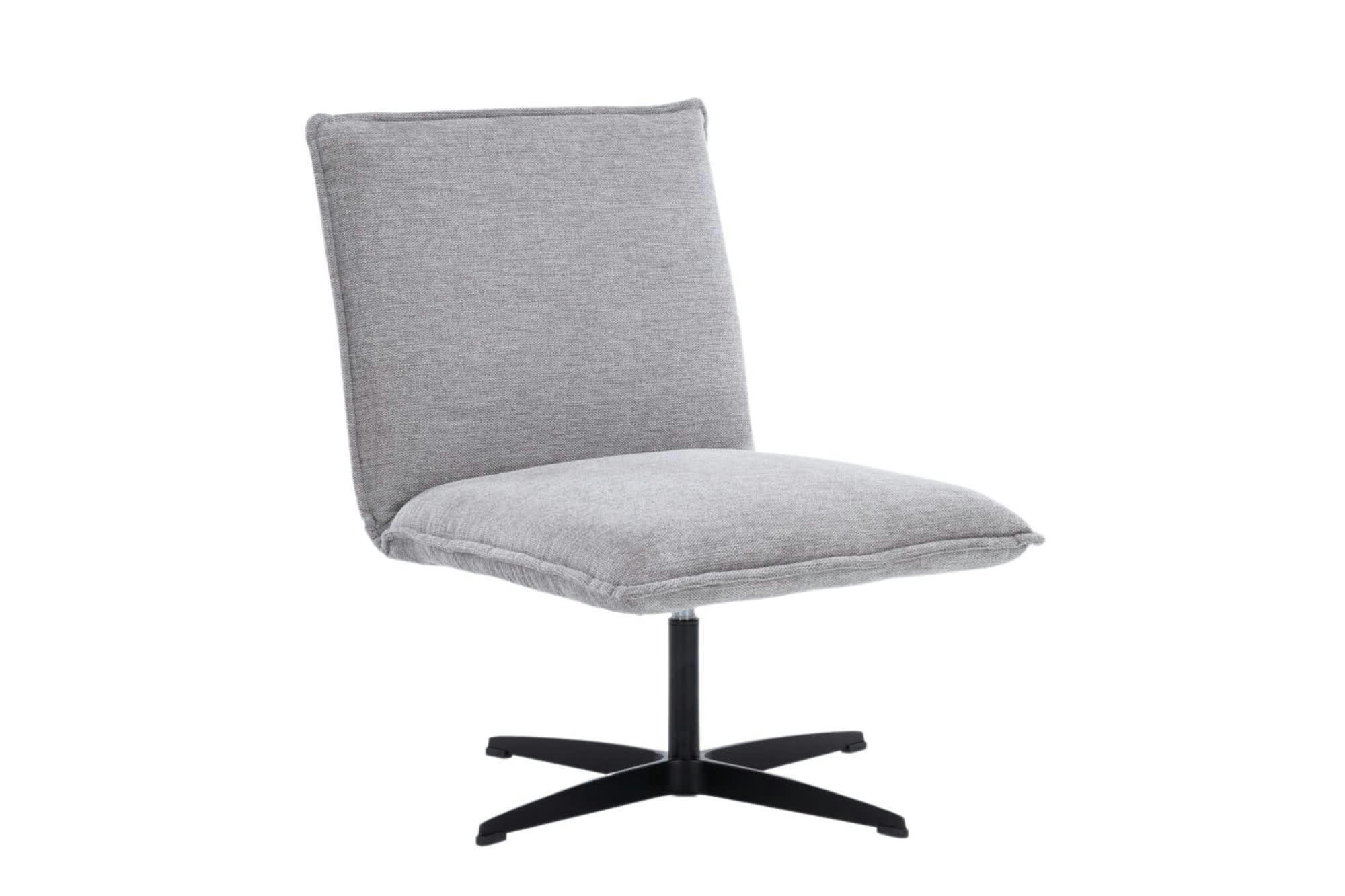 TANGER - Fauteuil lounge pivotant en tissu gris clair avec pied central