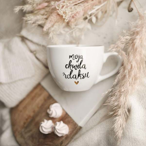 Biały kubek porcelanowy 500 ml - Moja chwila relaksu