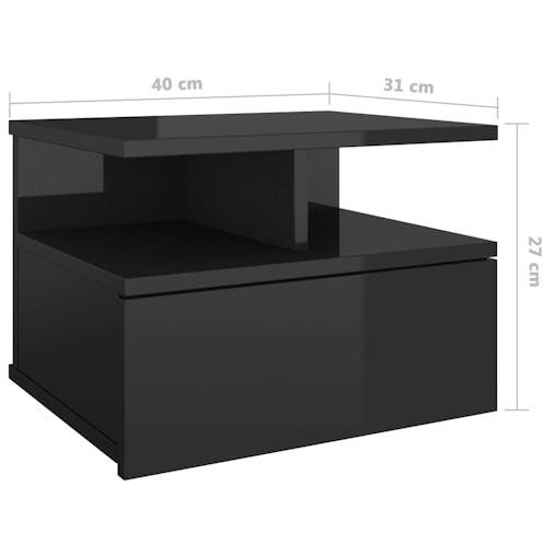 NNEVL Floating Nightstand High Gloss Black 40x31x27 cm Chipboard