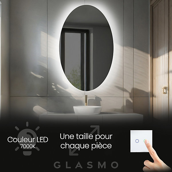 Miroir de Salle de Bain LED - Violet, 50x90 cm, LED Lumineux Miroir, Moderne Miroir avec LED, Blanc Froid 7000K