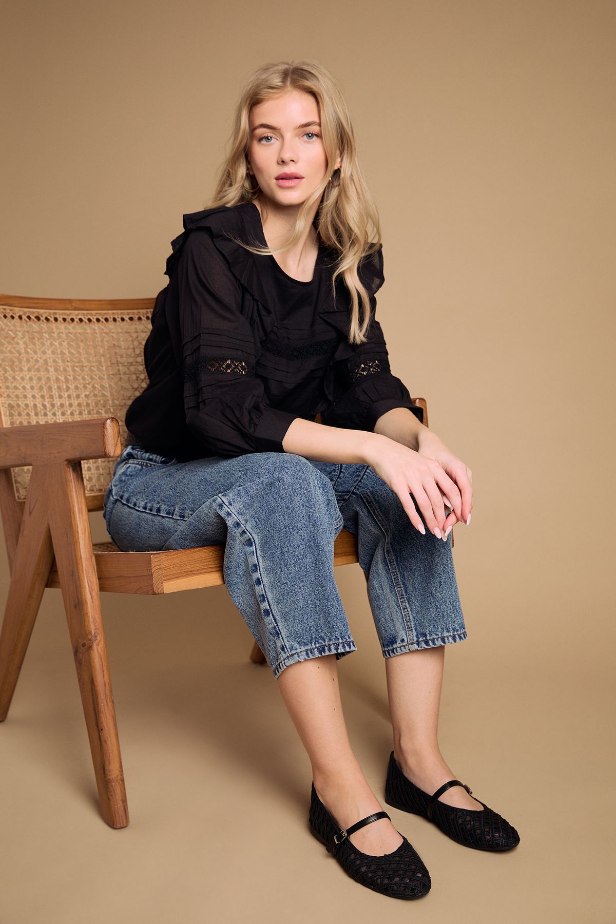 Oasis Bonnie Textile Woven MaryJane Ballet Pumps