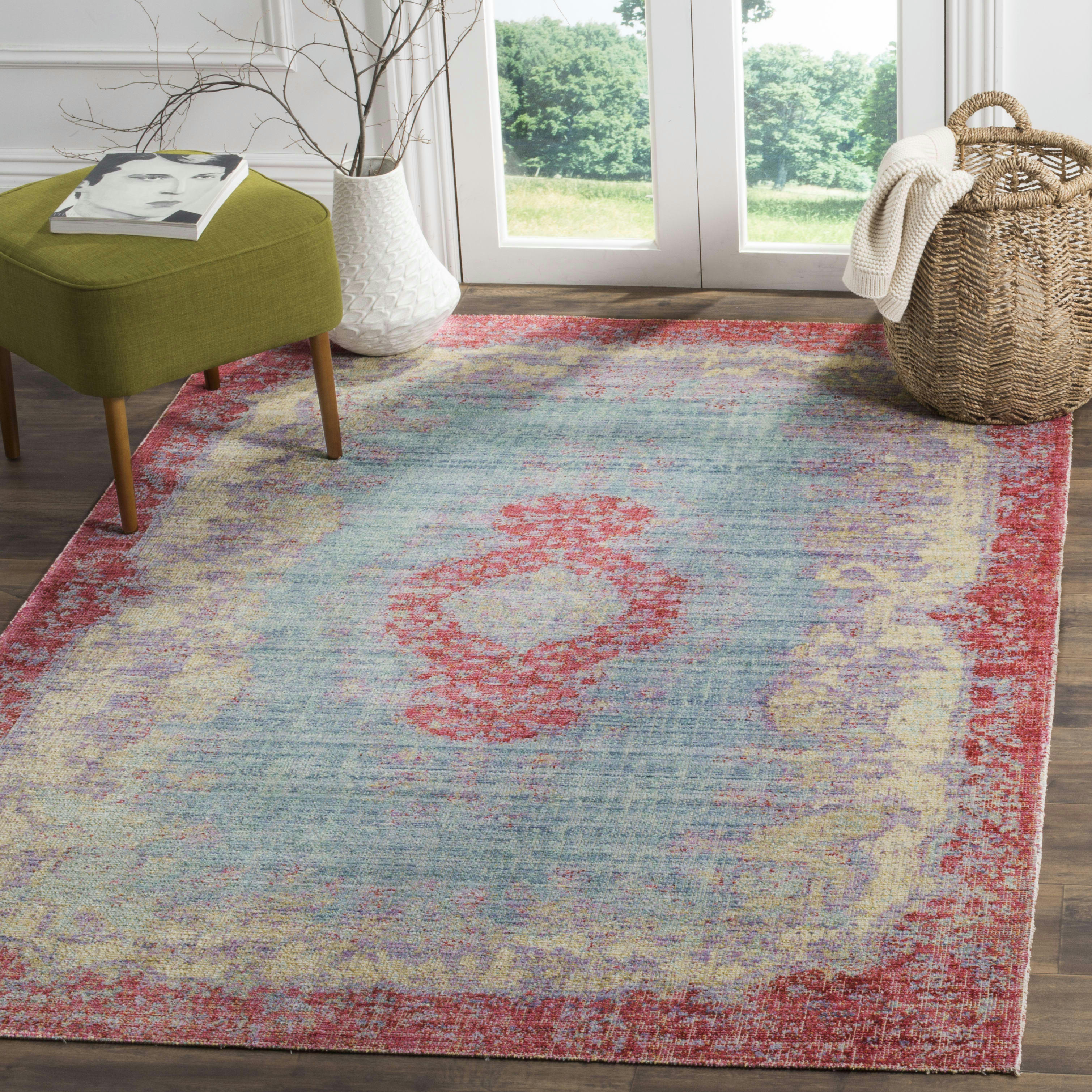 WINDSOR - Tapis de salon interieur en bleu ciel & fuchsia, 91 x 152 cm