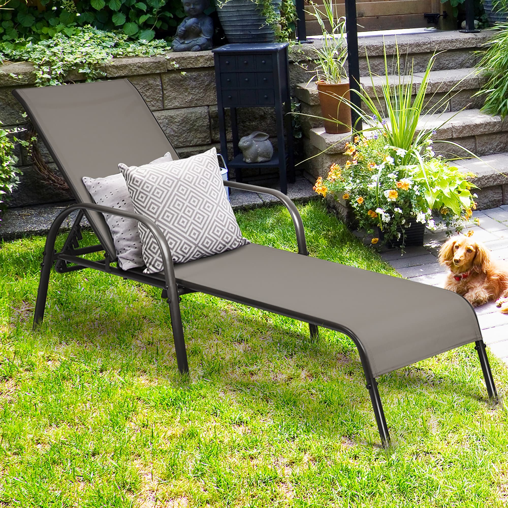 Costway Patio Lounge Chair Chaise Adjustable Reclining Armrest