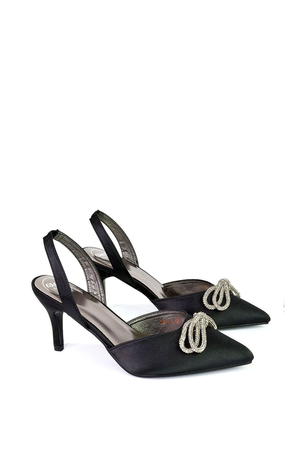 XY London Marinah' Slingback Diamante Bow Low Heel Court Shoes