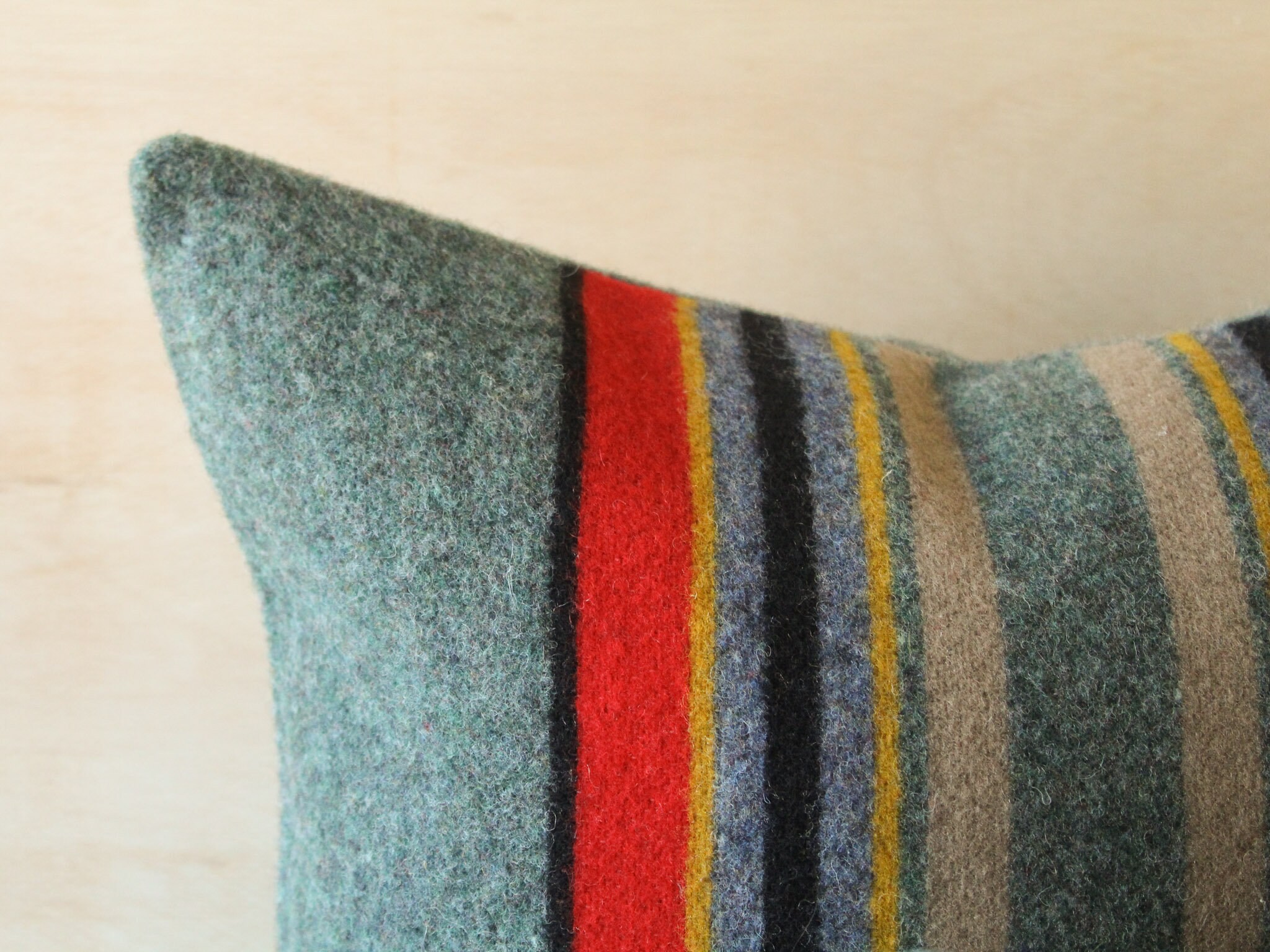 Yakima Camp Blanket Wool Pillow Cover in Green Heather, Camp Stripe Pillow Cover (Ready to Ship)