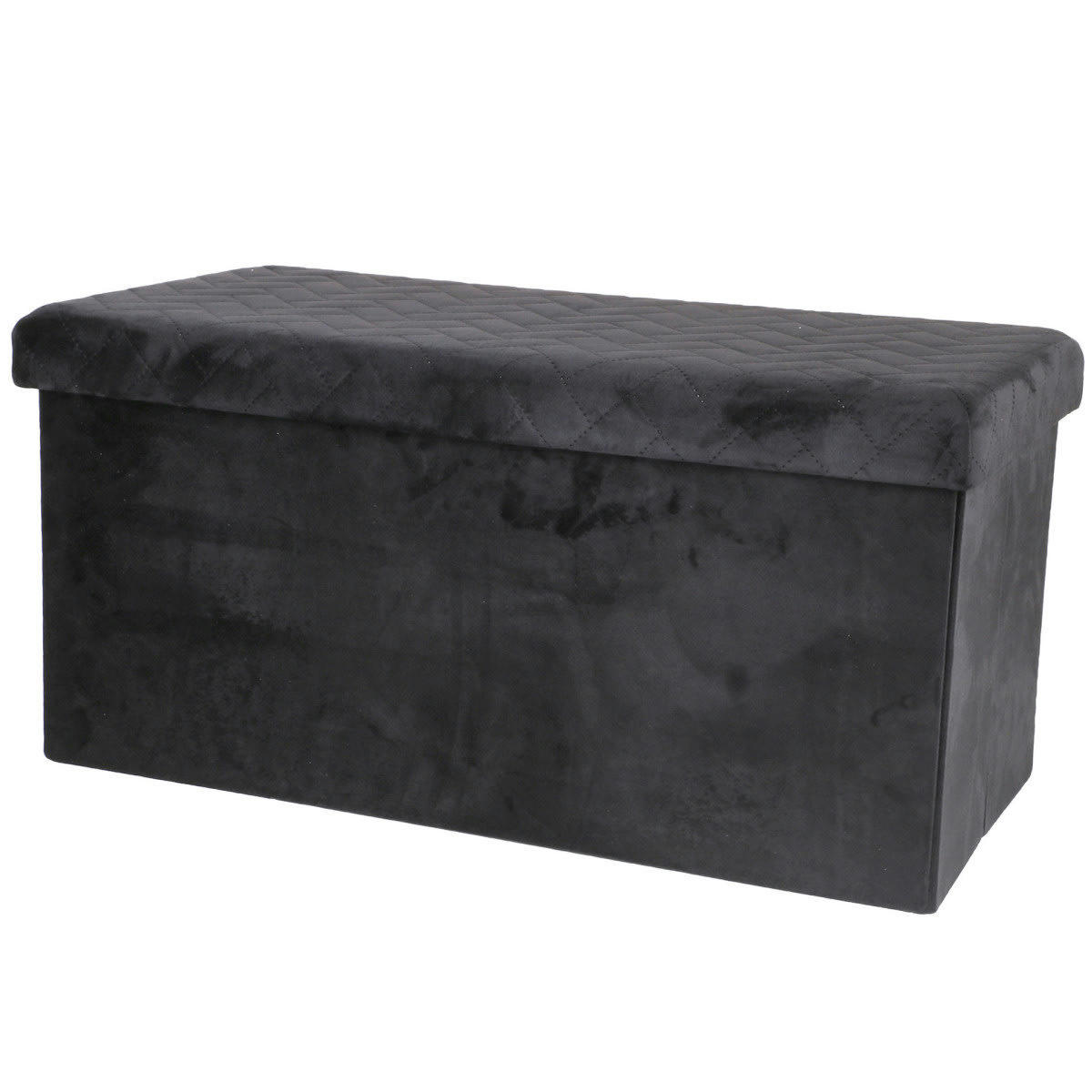 - Banquette coffre de rangement velours noir - 76x37.5x37.5cm