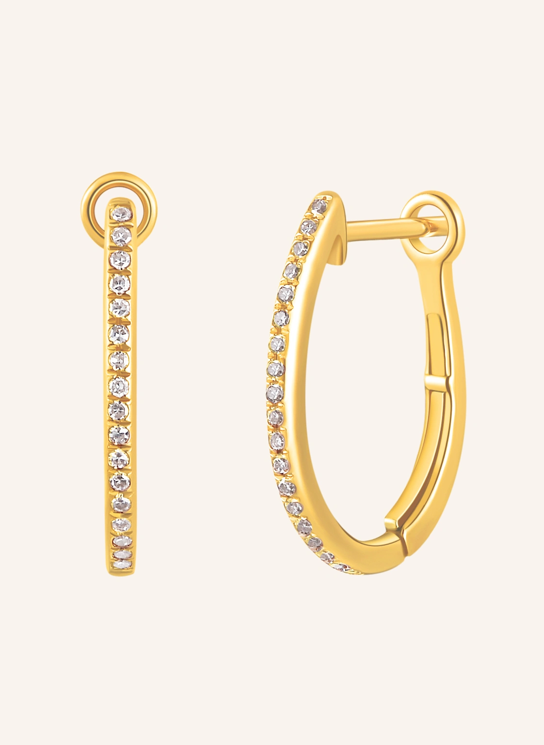 Leaf Creolen OVAL S aus 18 Karat Gelbgold mit Diamanten