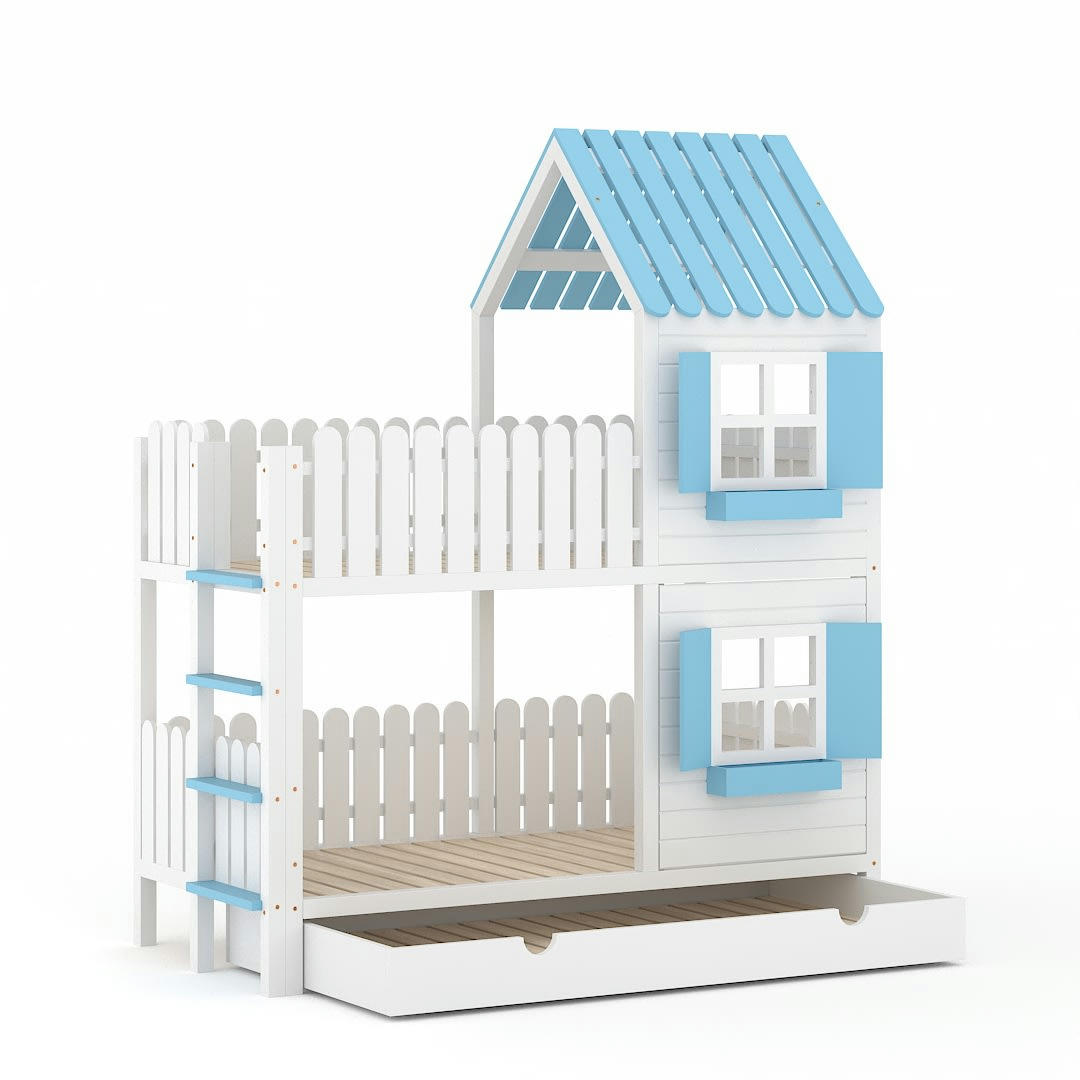 - Lit superposé en pin massif&HDF 200x90 bleu