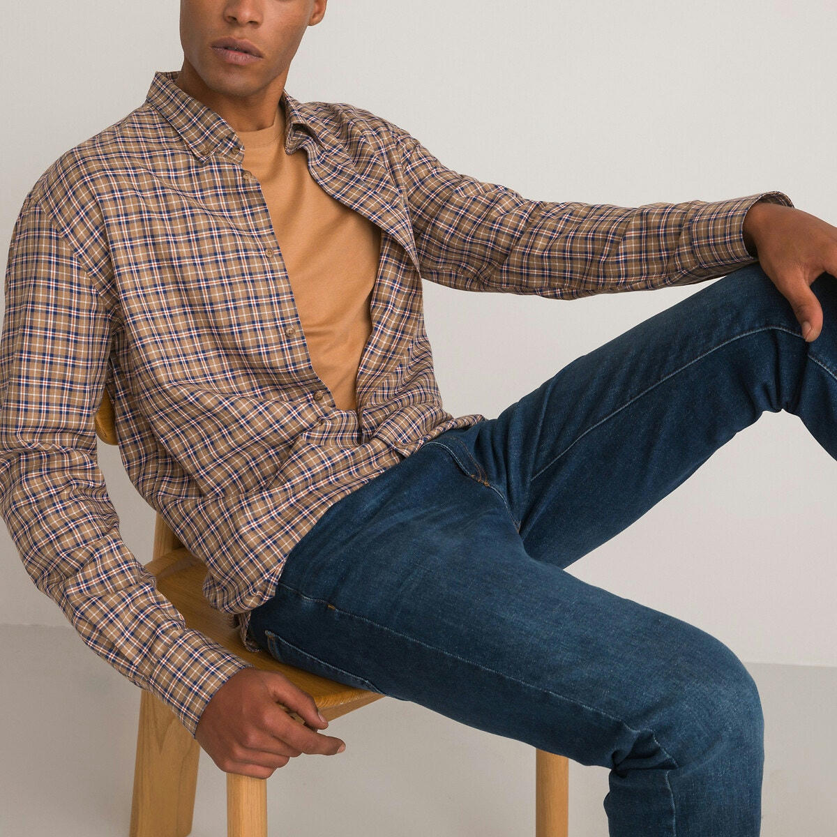 Chemise slim col américain à carreaux