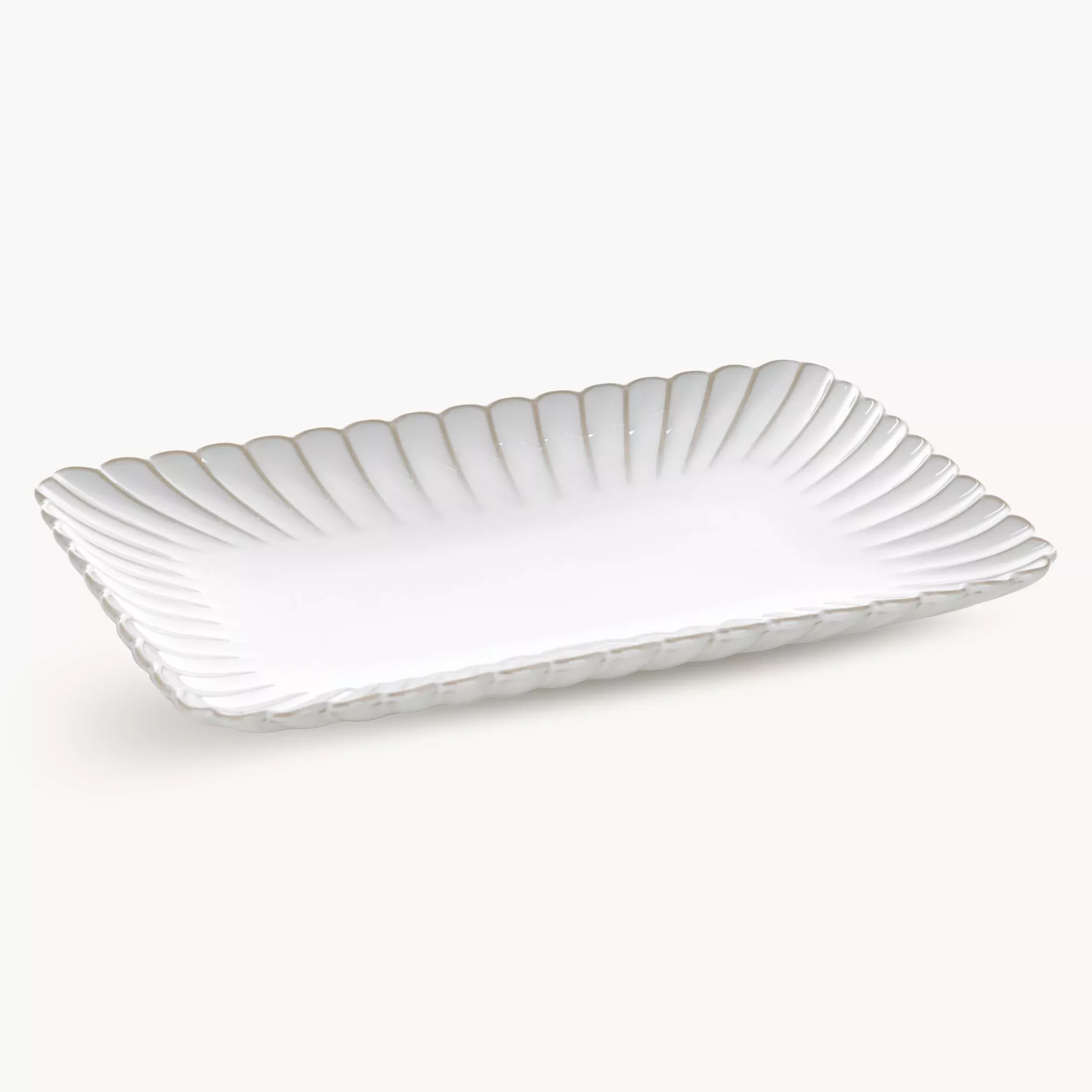 Patera ceramiczna dekoracyjna kremowo-beżowa prostokątnazdobiona przecieranym wzorem w stylu eko 32x20x3 cm AVRIL