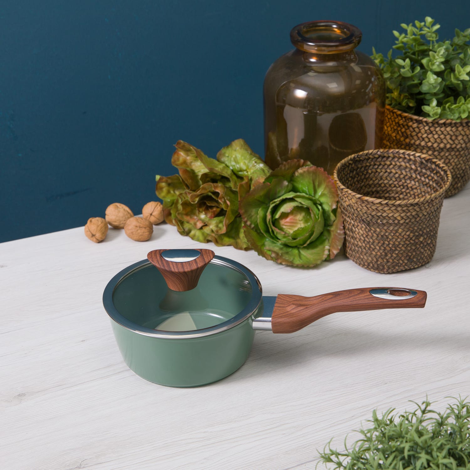 Casseruola un manico 16 cm con coperchio verde New Ceramic