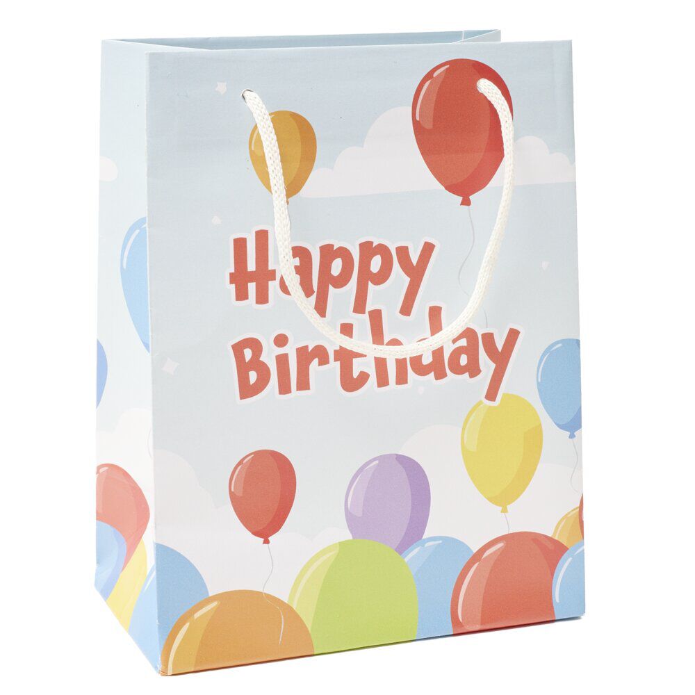 Sac cadeau papier anniversaire inscription Happy Birthday multicolore 17,5x10xH23cm