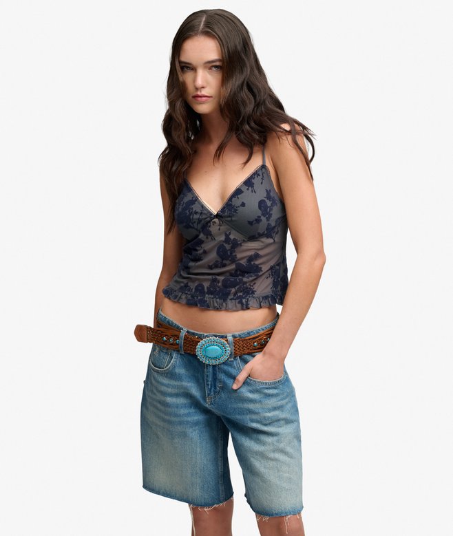 Flocked Mesh Cami Top